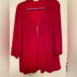 Red zipper detail blouse